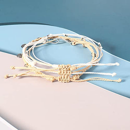 Waterproof String Anklets Cute Beaded Ankle Bracelets Beach Wave Anklet Stainless Steel Coin Boho Ankle Jewelry for Women - color: Wheat