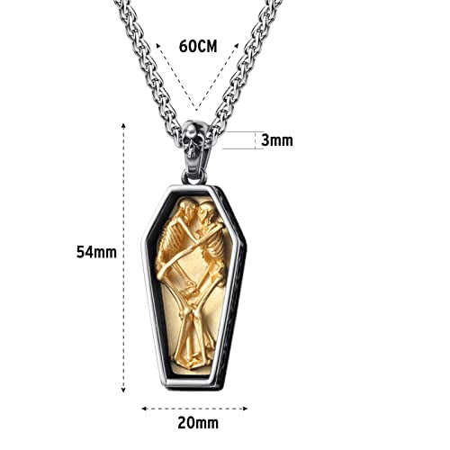Skull Necklace for Men Stainless Steel Gothic Punk Emo Biker Necklace Jewelry for Men 60cm - style: Two-tone Coffin Skull