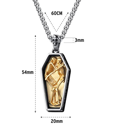 Skull Necklace for Men Stainless Steel Gothic Punk Emo Biker Necklace Jewelry for Men 60cm - style: Two-tone Coffin Skull