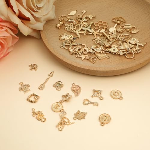 126 PCS Wholesale Bulk Lots Jewelry Making Charms, Mixed KC Gold Charms Letter A-Z Pendants DIY for Necklace Bracelet Jewelry Making and Crafting - color: Gold-126PCS