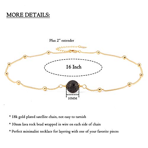 Aobei Pearl 18K Gold Plated Paperclip Chain Choker Satellite Chain Freshwater Cultured Biwa Pearl Pendant Necklace Dainty Turquoise Jewelry for Women - color: Lava Bead