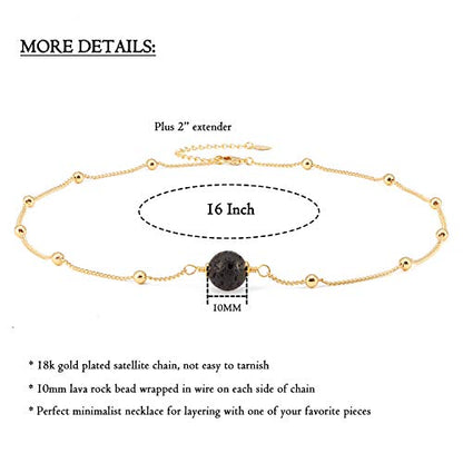 Aobei Pearl 18K Gold Plated Paperclip Chain Choker Satellite Chain Freshwater Cultured Biwa Pearl Pendant Necklace Dainty Turquoise Jewelry for Women - color: Lava Bead