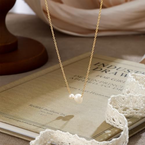 Gold Pearl Necklaces for Women - White Pearls Jewelry Gifts Wedding Bride Bridesmaid Jewelry - color: Gold-Two Pearl A