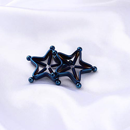 1 Pair Adults Non-Piercings Nipple Shield Adjustable Body Piercing Geometric Stars Nipple Clamp Ring Body Jewelry - color: #1 Blue