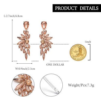 Women's Wedding Bridal Earrings Prom Dangle Earring | Shiny Crystal Teardrop Multi Marquise Cluster for Bride Bridesmaid Bling Jewelry Costume Party Accessories - color: 04-Peach Rose-Gold-Plated-Base