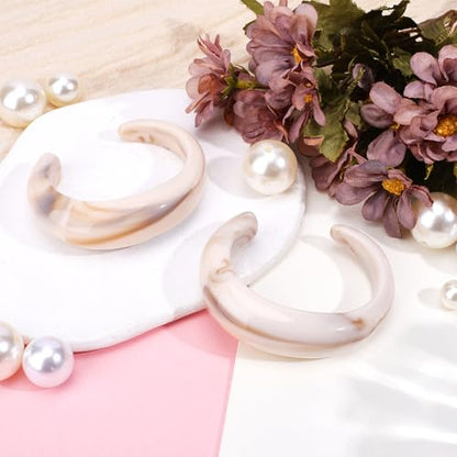 2Pcs Acrylic Cuff Bracelet Opaque Chunky Cuff Bangle Bracelets for Women Irregular Large Bracelets Fashion Open Geometric Wide Bracelet for Lady Holiday Charm Jewelry Gift - color: White