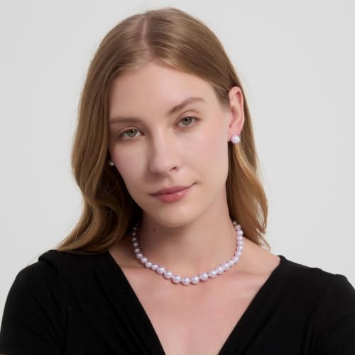 Pearl Necklace and Earring Set for Women Costume Jewelry Set | Elegant Outfit Matching, Wedding Bridesmaid Prom Gifts - style: Purple 16 inches