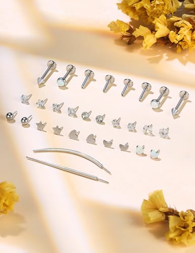 20/18/16G Threadless Nose Rings Flat Back Stud Earrings Piercing Jewelry for Women Men 6/7/8mm Push In Bar Cartilage Tragus Lip Medusa Monroe Labret Stud Hypoallergenic Surgical Steel - size: 16g*6/7/8/10mm