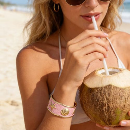 YBMYCM Chunky Shell Cuff Bracelet for Women, Hammered Boho Open Bangle | Adjustable Irregular Wide Bracelets Jewelry Gifts for Women, Perfect for Daily Wear - color: Pink2