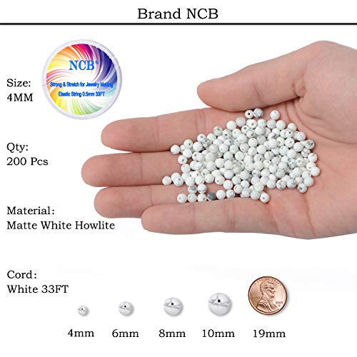 NCB White Matte White Howlite Beads 200pcs 4mm Round Gemstone Beads Spacer Charm Beads Natural Stone Loose Beads for Bracelet Necklace Jewelry Making (Matte White Howlite, 4mm 200Beads) - color: Matte White Howlite, size: 4mm 200Beads