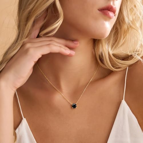 Inerney Diamond Necklace for Women,14K Gold Plated Solitaire Cubic Zirconia Birthstone Pendant Necklace 1.5 Carat (7.3mm) Crystal, Dainty Simple Trendy Jewelry Accessories Birthday Gifts for Women Mom - color: Gold