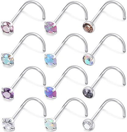 18G 20G 22G Nose Rings Studs 316L Surgical Steel Straight Screw L Shaped Nose Studs for Women Men CZ Opal Size 1.5mm 2mm 2.5mm 3mm - color: 18G-Screw-Opal/CZ 2.5mm