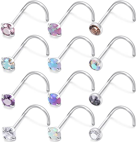 18G 20G 22G Nose Rings Studs 316L Surgical Steel Straight Screw L Shaped Nose Studs for Women Men CZ Opal Size 1.5mm 2mm 2.5mm 3mm - color: 18G-Screw-Opal/CZ 2mm