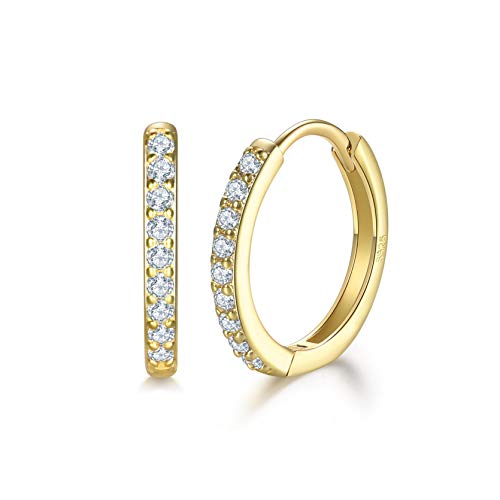 3 Pairs 925 Sterling Silver Small Hoop Earrings for Women Men | Cubic Zirconia, 14K White Gold Plated Huggie Hoop Earrings, Hypoallergenic - style: I-gold 3 pairs 10mm