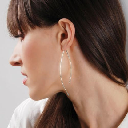 Upside Down Hoop Earrings - Hypoallergenic Lightweight Wire Needle Drop Dangle Threader Hoops for Women, Safe for Sensitive Ears - Plated in 925 Sterling Silver or 18k Gold - color: 3.25" inch - 925 Sterling Silver Plated