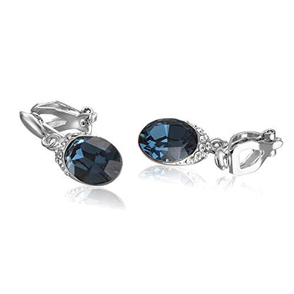 Yoursfs Wedding Clip on Earrings For Women 18K Gold Plated Halo Big Austrian Crystal Dangle Earring Birdal Jewelry - color: Blue