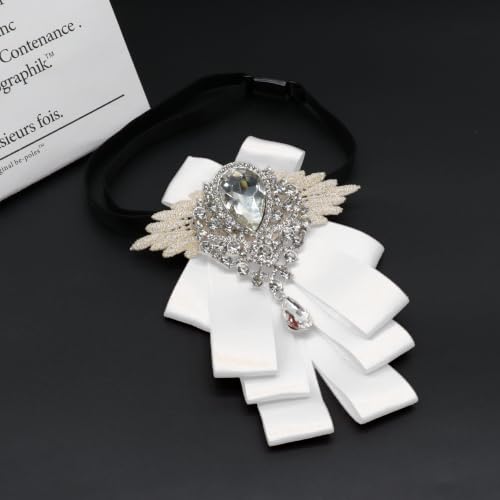 Big Rhinestone Bow Ties，Bowtie Pre-Tied Bowties Men Women | Suit for tuxedo party wedding - color: White