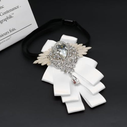 Big Rhinestone Bow Ties，Bowtie Pre-Tied Bowties Men Women | Suit for tuxedo party wedding - color: White