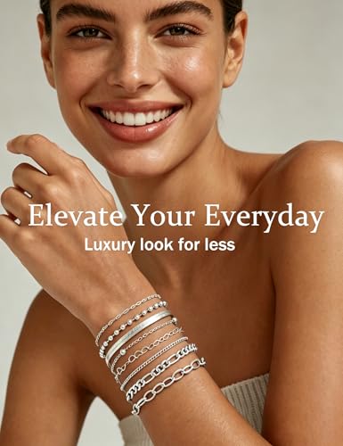 10 Pcs Gold Bracelets for Women, 14K Gold Plated Stackable Cuban Link Paperclip Chain Bracelet Set, Dainty Gold Bracelets Stack Jewelry - color: Silver