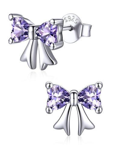 ChicSilver 925 Sterling Silver Bow/Butterfly Earrings for Women Hypoallergenic Birthstone Earrings Dainty Bow/Butterfly Jewelry Gift for Women - color: Bow-June-Alexandrite