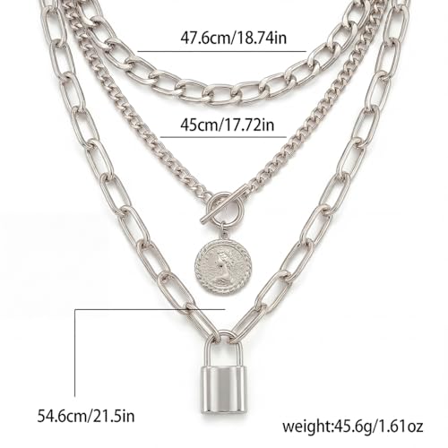 9-Piece Gold Tone Layered Chain Necklace Set for Women, Versatile Stackable Necklaces with Vertical Bar/Herringbone/Padlock Coin Charms, Trendy Boho Jewelry - style: TZY-003360