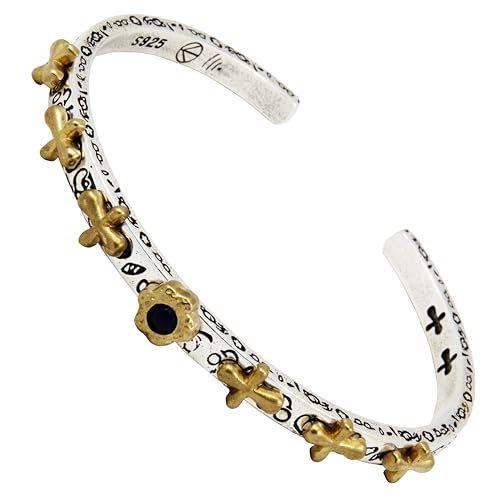 Innocence S925 Silver-Plated Antique Wide Feather Cuff Bracelet For Men Women Adjustable Retro Twisted Feathers Bracelets Gift Jewelry - color: Cross