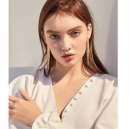 14k Gold Long Tassels Chain Dangle Drop Earrings for Women Black Silver Punk Sleek Metal Chain Earrings Wedding Bridesmaid Jewelry - color: Gold 02