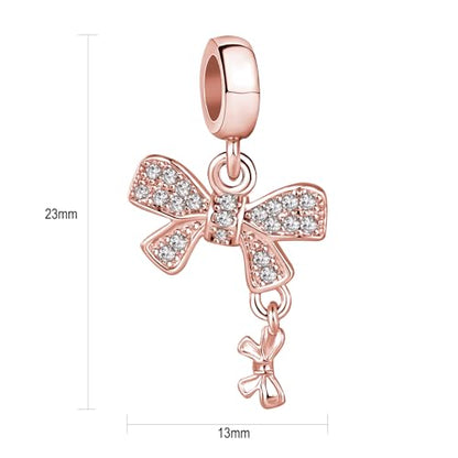 Knot Bow Tie Rose Gold Plated Dangle Women Bead Charms Compatible with Pandora Bracelets Mom Daughter Wife - style: bow tie rose dangle