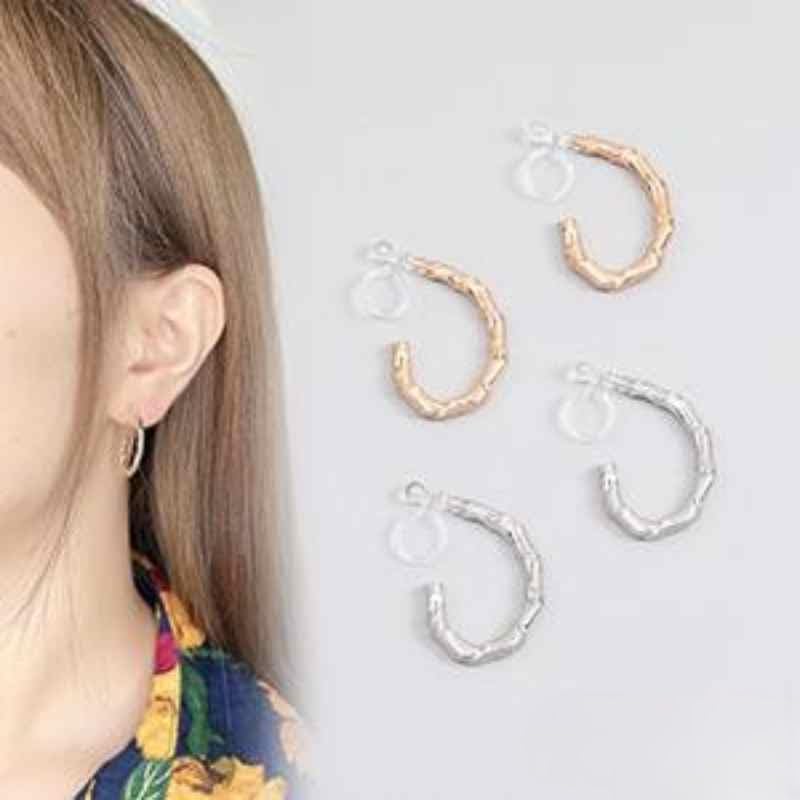 Hoop Invisible Clip On Earrings for Women Not Pierced Gold Small Twisted Hoop Comfortable Silver Large Clip On Earrings - color: Bamboo Hoop Silver