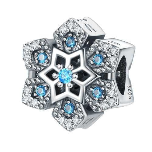 925 Sterling Silver Charms Bead for Bracelets Necklaces, Star Moon Crescent Sun Solar Pendent, Blue Ocean Starfish Shells Turtle Crab Starry Sea Cute Jewelry Birthday Gifts for Women Men - style: Blue Snowflake Bead Charms