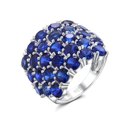925 Sterling Silver Pave Birthstone Chunky Statement Rings for Women Men | 14K Gold Plated/Silver Large Dome Ring Birthday Cocktail Jewelry,Size 6 to 10(with Gift Box) - color: 09-Created Sapphire-Sep.