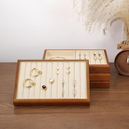 Oirlv Wood Jewelry Pendant Display Tray | Solid Wood Frame, Soft Microfiber Lining, 9.84X17X1.18in, Elegant Display, Perfect for Necklaces and Pendants - color: Cream, size: 12 insert