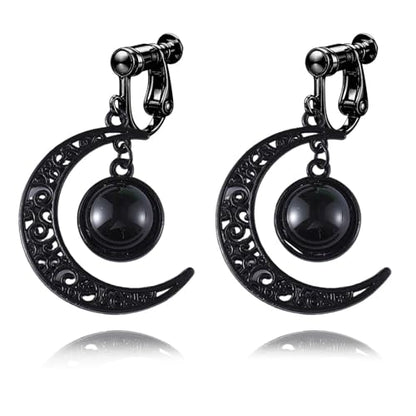 Gothic Moon Clip On Earrings for Women Black Filigree Dangle Moon Earrings Halloween Witch Earring Colorful Crystal Vampire Earring Accessories Halloween Jewelry Gifts - color: Black
