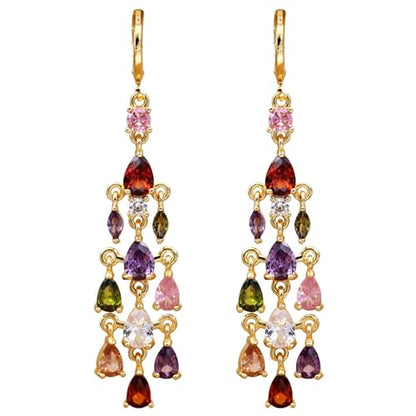 18K Gold Plated Flower Dangle Earrings for Women, Hypoallergenic Cubic Zirconia Earrings, Elegant CZ Drop Earrings, Statement Jewelry Gifts Party Fashion - style: Chandelier-Gold-Mix
