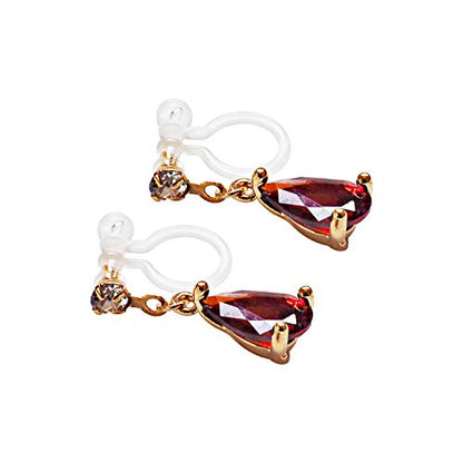 Drop Cubic Zirconia Invisible Clip On Earrings for Women Not Pierced Gold Teardrop Sqaure CZ Crystal Dangle Gold Silver Comfortable Clip On Earrings Bridal Wedding Prom - color: Teardrop 4 Red