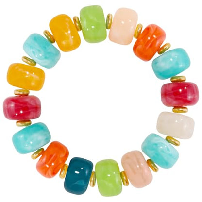 VIBILIA Chunky Beaded Bracelet for Women Multicolor Big Resin Acrylic Bead Elastic Stretch Bracelet, Trendy Statement Bracelets Boho Summer Beach Vacation Charm Jewelry - color: Round-Colorful