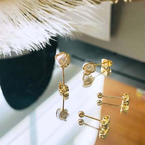 IMBOS Pearl Earrings 14k Gold Plated Daisy Flower Stud Earrings for Women Ball Stud Flat Back Earring Hypoallergenic Statement Earring Trendy Jewelry Gift for Women - color: Gold-Caged Pearl Ball