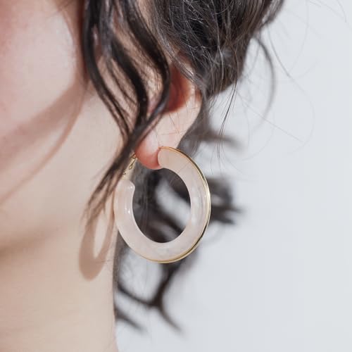 Chunky Gold Resin Hoop Earrings Leverback Statement Huggie Hoops Dangle Drop Dressy Earring Prom Festival Vacation Jewelry for Women - color: Pink, size: Hoop