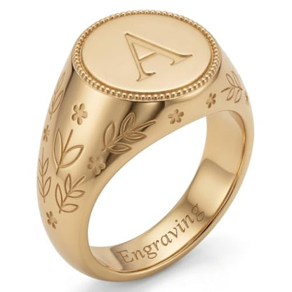10K/14K/18K Solid Gold Initial Signet Ring for Women, Personalized Custom Letter Ring, Engravable Inner Band, Jewelry Gift for Wife Mom Daughter Girlfriend