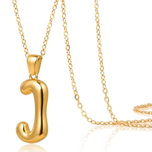 DoDoBeads Stainless Steel Initial Necklace, Waterproof 18K Gold Plated Necklace, Non-Tarnish Chunky Monogram Jewelry Gifts for Women, Mothers Day Gift - style: J