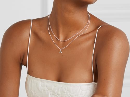 MBW Dainty Silver Layered Initial A-Z Pendant Necklaces for Women Thin | Simple Waterproof 925 Silver Plated Necklace Figaro Choker Monogram Name Jewelry Set Personalized - color: Silver InitIal NK-A