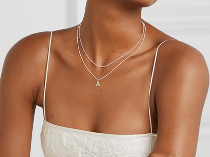 MBW Dainty Silver Layered Initial A-Z Pendant Necklaces for Women Thin | Simple Waterproof 925 Silver Plated Necklace Figaro Choker Monogram Name Jewelry Set Personalized - color: Silver InitIal NK-A