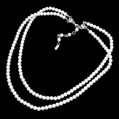 Rosemarie Collections Double-Strand Classic Simulated Pearl Necklace And Earring Set - Adjustable Faux Pearl Necklaces for Women - Elegant Jewelry for Special Occasions & Everyday Wear - color: 6mm, White Pearl Silver Tone