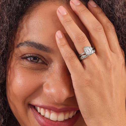 18K Gold & Silver Plated Stackable Ring Set for Women, CZ Curved Wave Stacking Bands, Statement Promise Rings for Wedding Engagement, Trendy Dainty Jewelry Gift - color: Silver 3