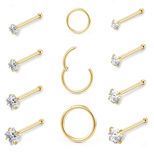 20g Nose Rings Studs and 18g Nose Rings Hoops for Women Men: Hypoallergenic Surgical Stainless Steel Threadless Corkscrew/L Shape/Straight Nose Studs Round Square Simulated Diamond CZ 1.5/2/2.5/3mm Nose Bone Studs Hinged Clicker Segment Nose Hoops Septum
