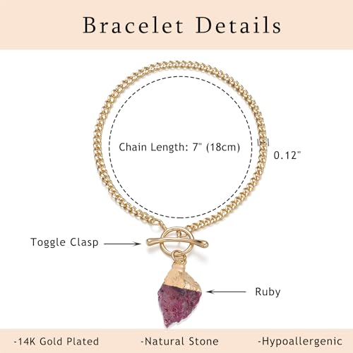 Crystal Bracelet for Women, Dainty 14K Gold Plated Chain Bracelet | Handmade Healing Crystals and Stones Spiritual Jewelry Gifts for Women - style: Ruby Bracelet