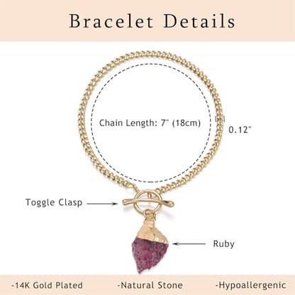 Crystal Bracelet for Women, Dainty 14K Gold Plated Chain Bracelet | Handmade Healing Crystals and Stones Spiritual Jewelry Gifts for Women - style: Ruby Bracelet