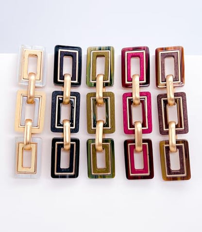 Ozel - Natural Wooden Acrylic Boho Drop Dangle Earrings for Women - Geometric Statement Jewellery - Brown, Black, Magent Red, Olive Green, White beige - color: 3Square_Magenta