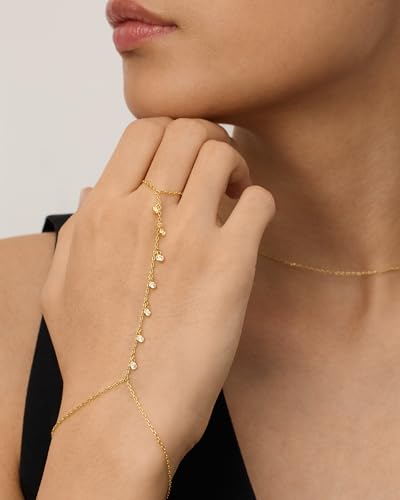 PAVOI Hand Chain Bracelet for Women, 14K Gold Plated Adjustable Ring Chain | Hand Chain Bracelet, Ring Bracelet Hand Chain, Arm & Body Jewelry - style: Climber CZ