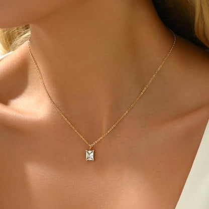 Cubic Zirconia Necklaces for Women 18K Gold Plated Tear drop Necklace Dainty Layered CZ Lariat Diamond Necklace - color: White CZ-Gold